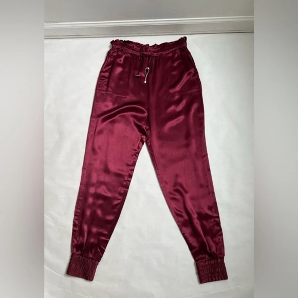 & Other Stories red Wine Satin size 8 US trousers pants Elastic Waist and Cuffs - Picture 1 of 6
